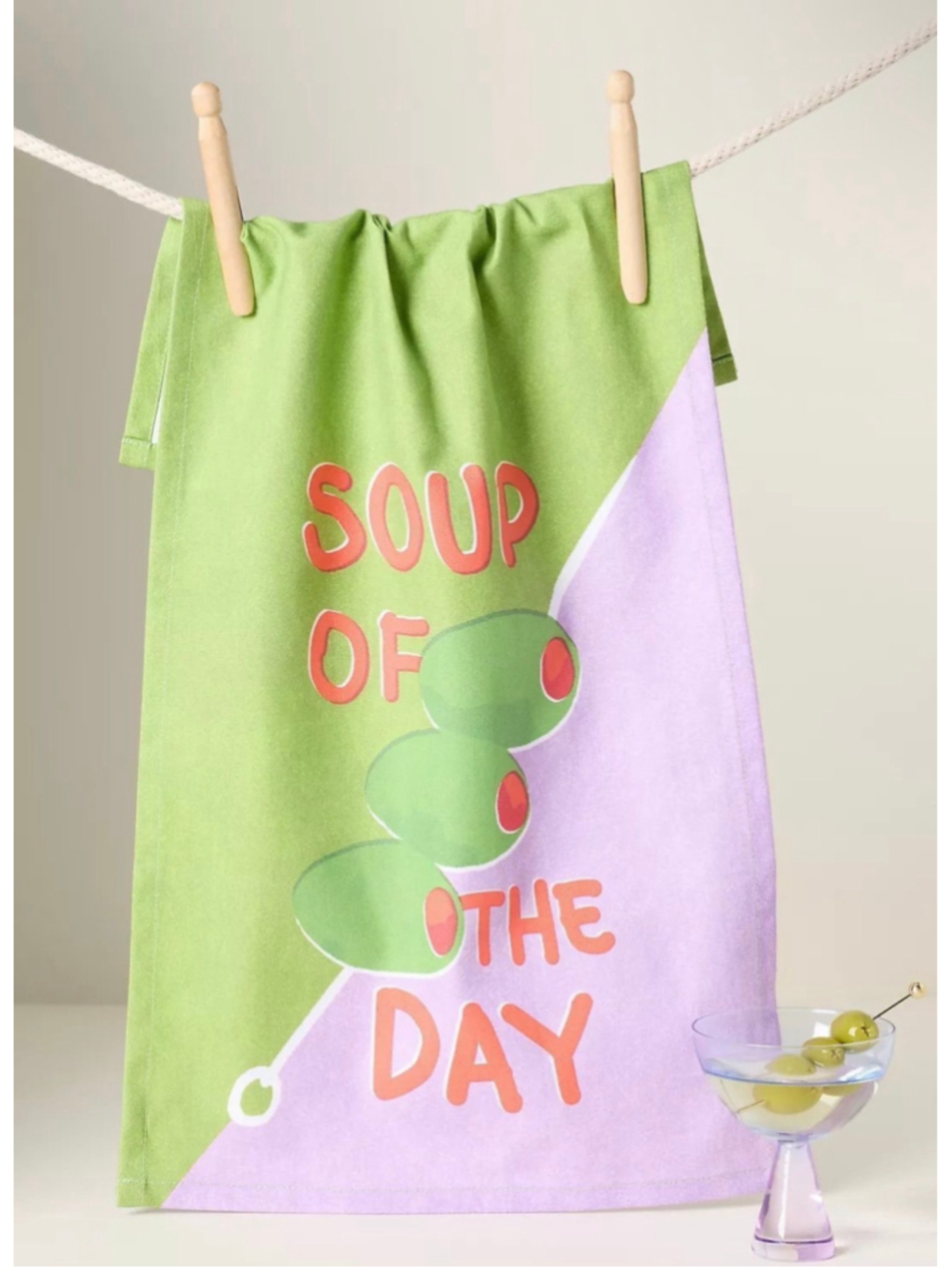 NWT Anthropologie "Soup of the Day" Martini Olive Kitchen Tea Towel